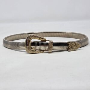 ACCESSOCRAFT NYC VINTAGE SILVER TOOLED TONE WOMENS STRETCH BELT 22" LONG